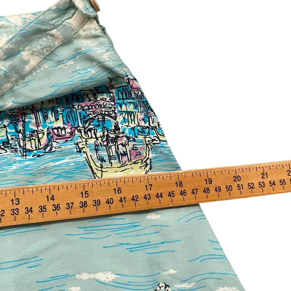 Elevenses Anthropologie Venice Canal Cityscape Cotton A-Line Skirt Blue Size 6
